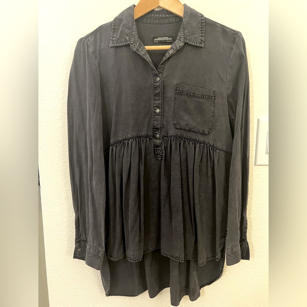 ZARA Long Sleeve Half-button Blouse